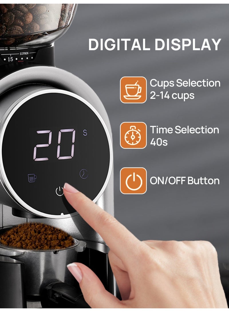 Brutelle V60 Conical Burr Coffee Grinder Electric Coffee Grinder with 25 Adjustable Grind Settings with Precision Timer, Anti-Static Design Ideal for V60 Coffee, Espresso, Drip, Turkish coffee, Pour Over, Cold Brew and French Press - Image 3